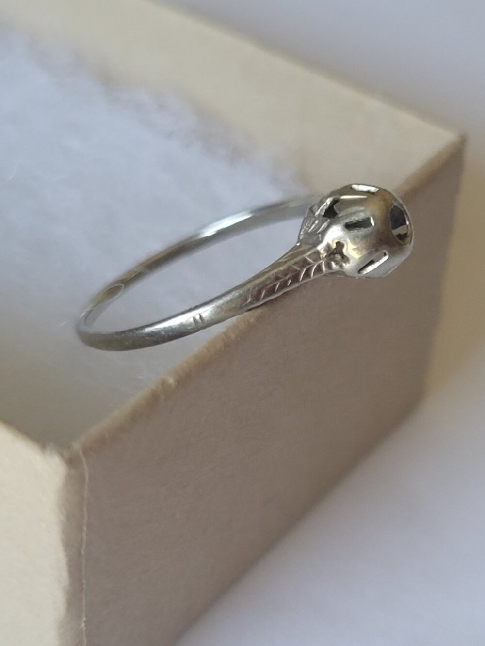 Vintage Art Deco Ring 10k White Gold Filigree - Setting Only